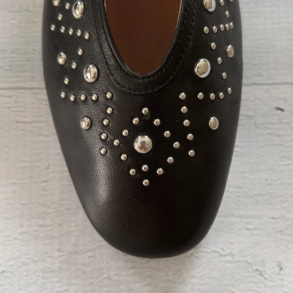 Anthropologie Bibi‎ Lou Studded Mary Jane Ballet Flats Size 39/US 8.5-9 Black